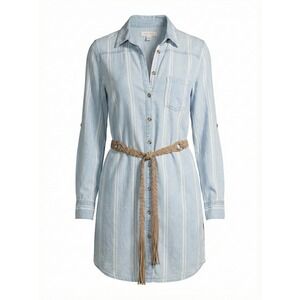 Light Blue T-Shirt Dress Small Striped Collared